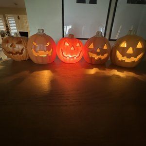 Jack O Lantern Light Up Orange Halloween Carved Pumpkin Decoration Plastic Lot 5